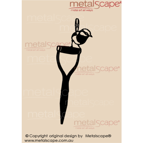 Metalscape - Metal Garden Art - Gardenscape -Wren 1 on Spade Handle