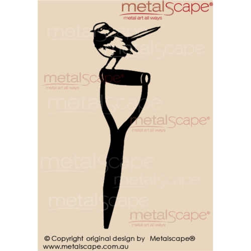 Metalscape - Metal Garden Art - Gardenscape -Wren 2 on Spade Handle