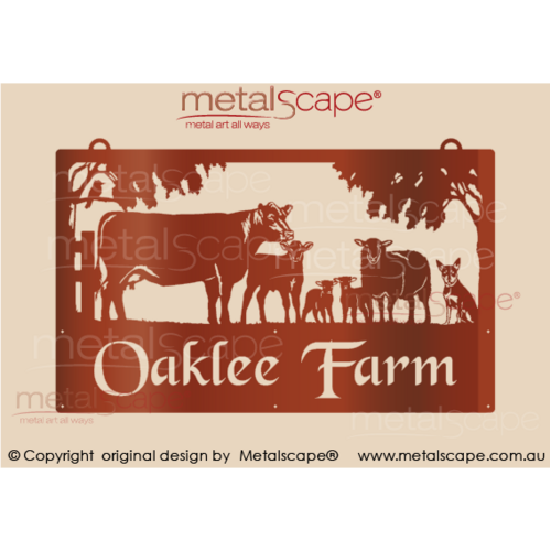 Metalscape - Farm Property Signs-Large Property Sign -Angus Cow and Calf, Sheep with 2 Lambs and Kelpie